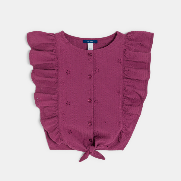 بلوزة تطريز إنجليزي أرجوانية اللون للفتيات